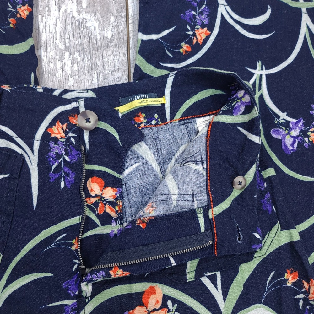 Maeve Anthropologie Colette Pants Womens 28 Navy Blue Floral Wide Leg High Rise - Picture 7 of 9